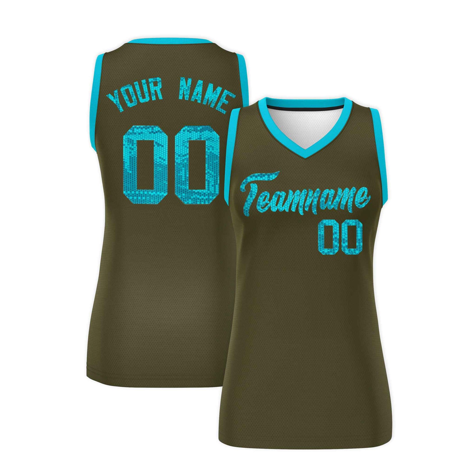Custom Olive Sky Blue Women Basketball Jersey Sequined Dress