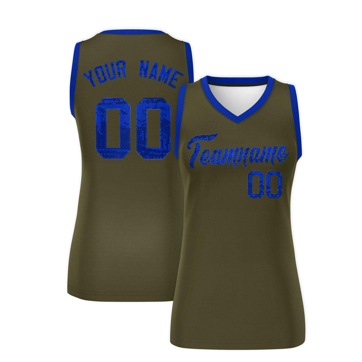 Custom Olive Royal Women Basketball Jersey Sequined Dress