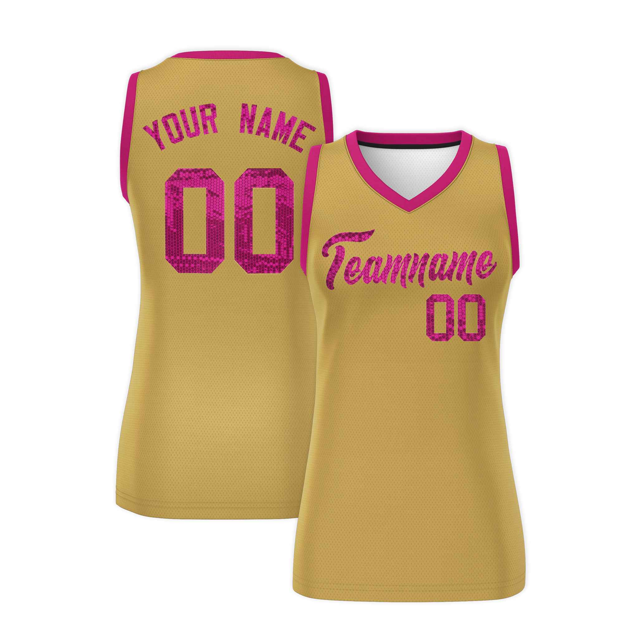 Custom Old Gold Pink Women Basketball Jersey Sequined Dress