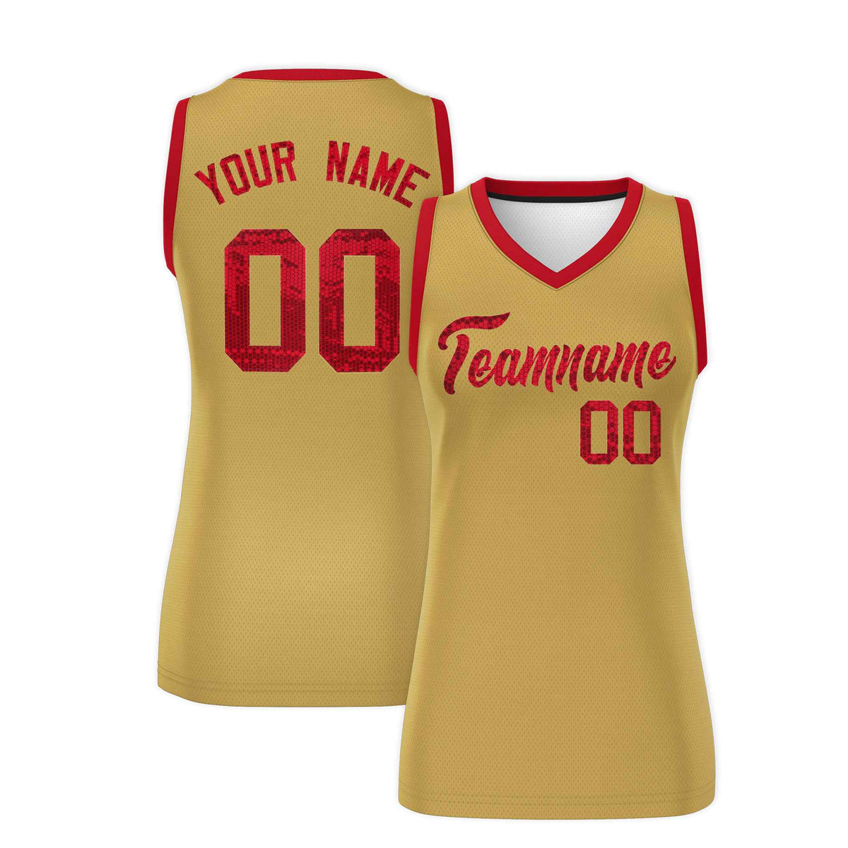 Custom Old Gold Red Women Basketball Jersey Sequined Dress