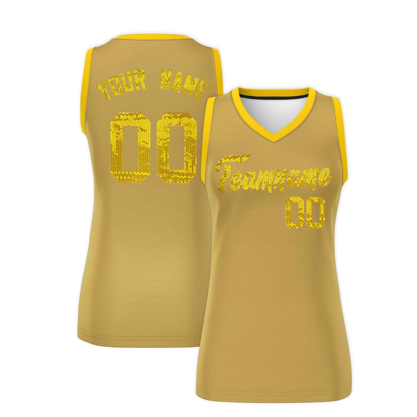Custom Old Gold Gold Women Basketball Jersey Sequined Dress