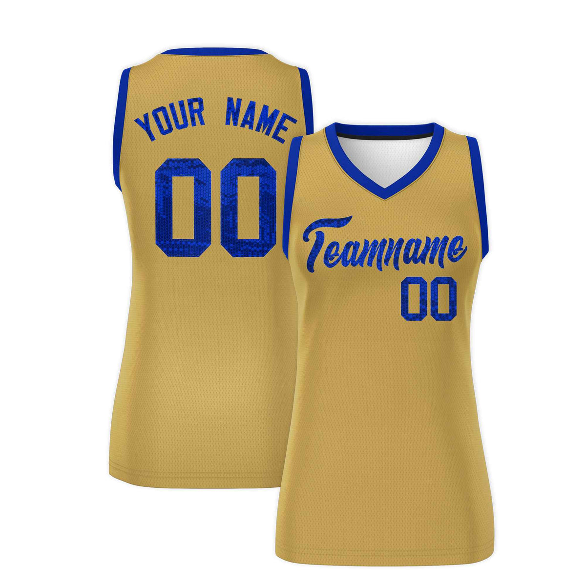 Custom Old Gold Royal Women Basketball Jersey Sequined Dress