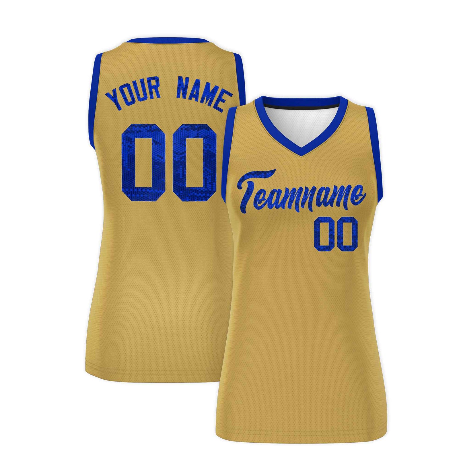 Custom Old Gold Royal Women Basketball Jersey Sequined Dress