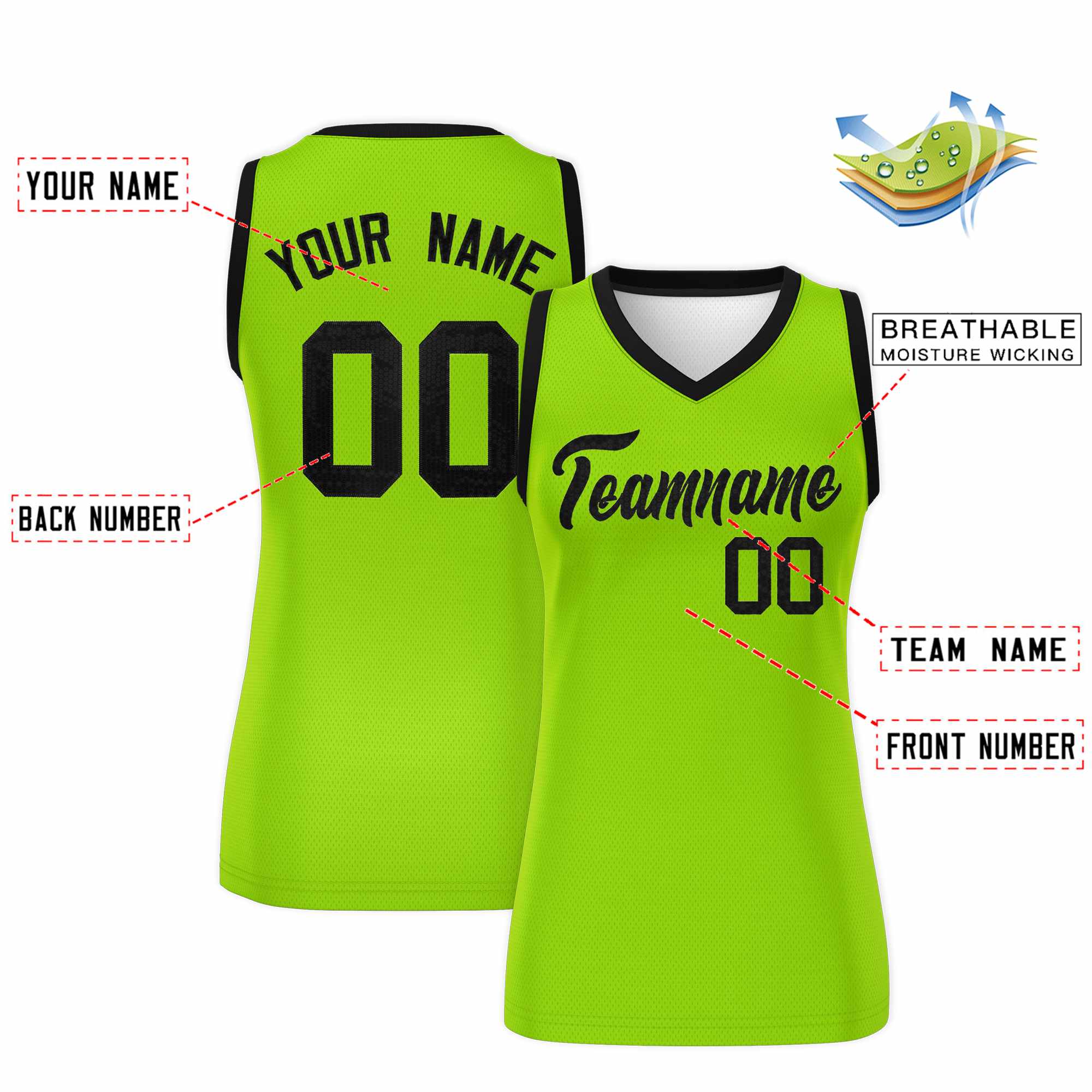 Custom Neon Green Black Women Basketball Jersey Sequined Dress