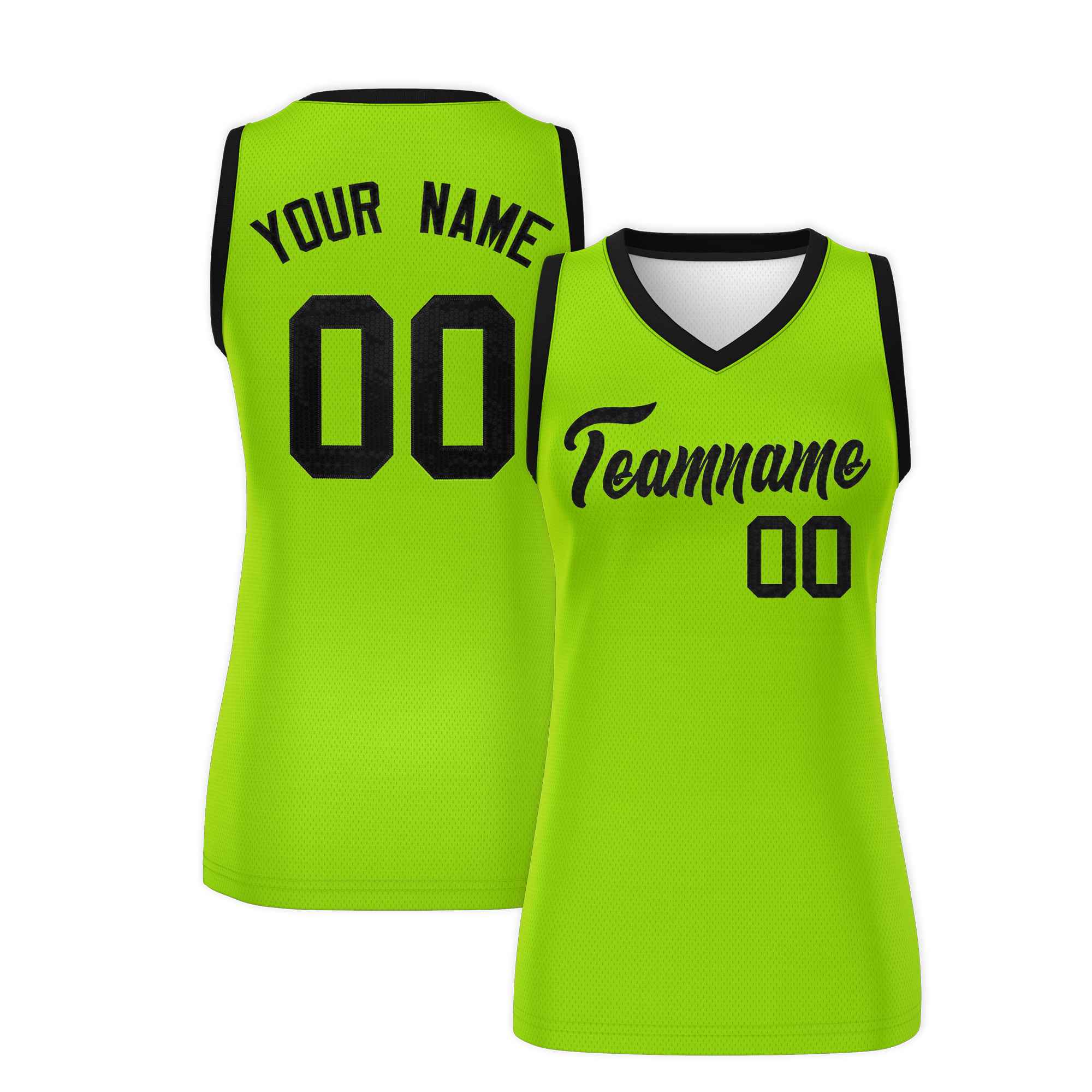 Custom Neon Green Black Women Basketball Jersey Sequined Dress