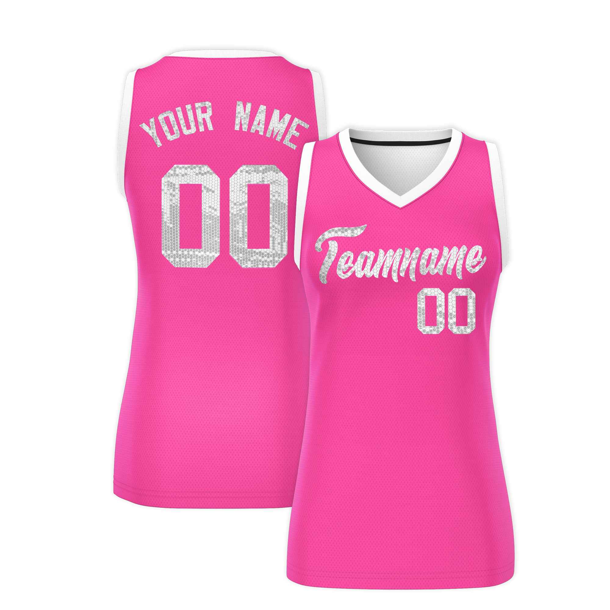 Custom Pink White Women Basketball Jersey Sequined Dress