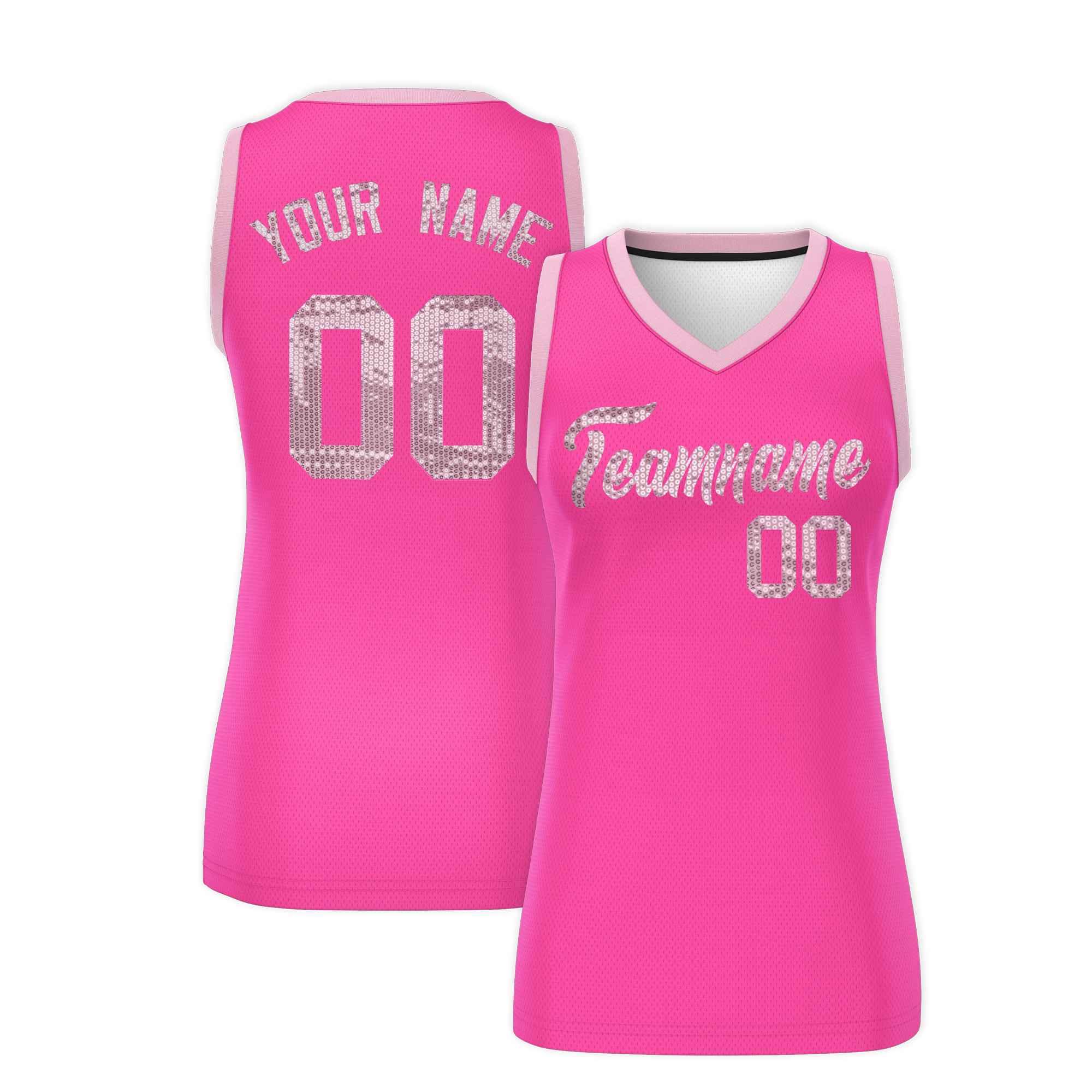 Custom Pink Light Pink Women Basketball Jersey Sequined Dress