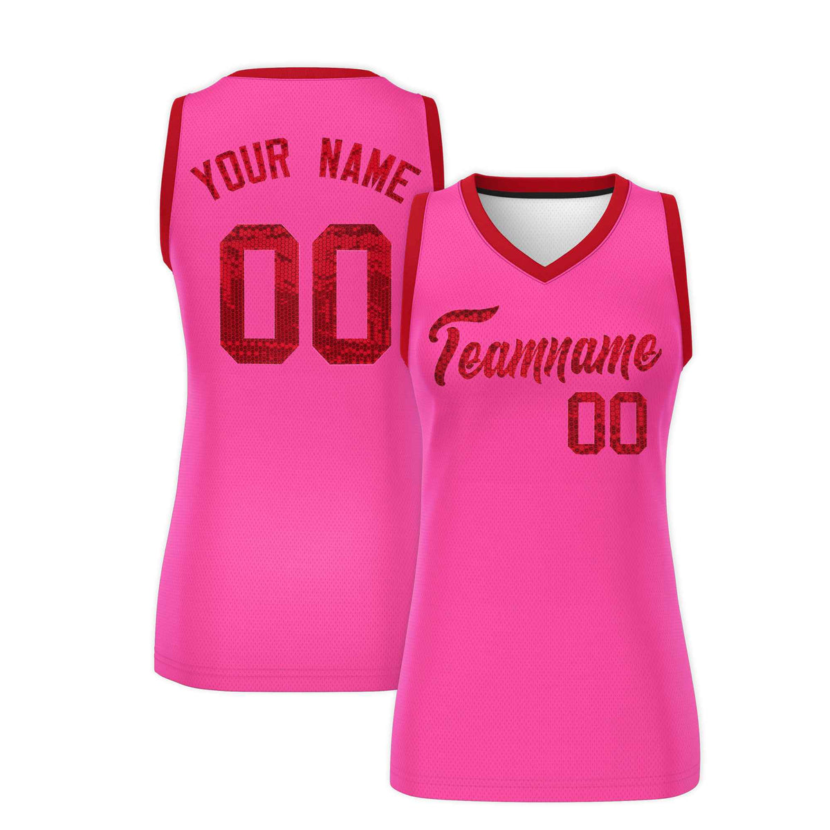 Custom Pink Red Women Basketball Jersey Sequined Dress