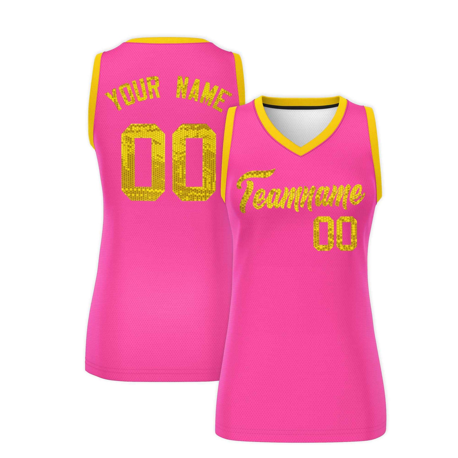Custom Pink Gold Women Basketball Jersey Sequined Dress