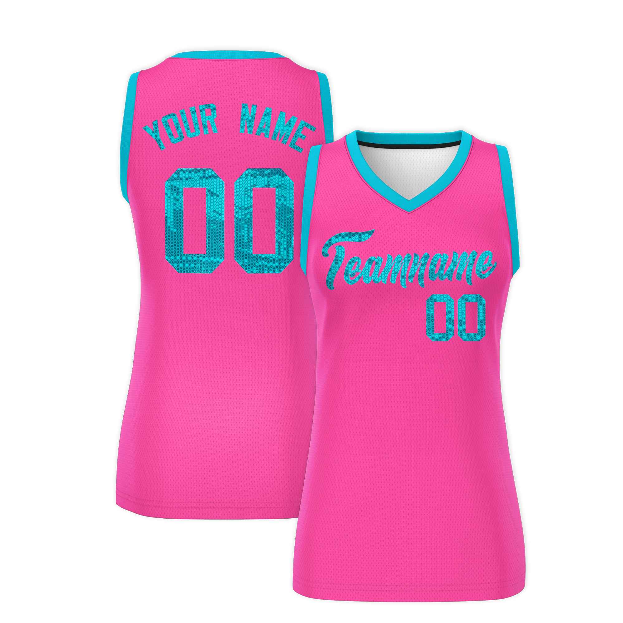 Custom Pink Sky Blue Women Basketball Jersey Sequined Dress