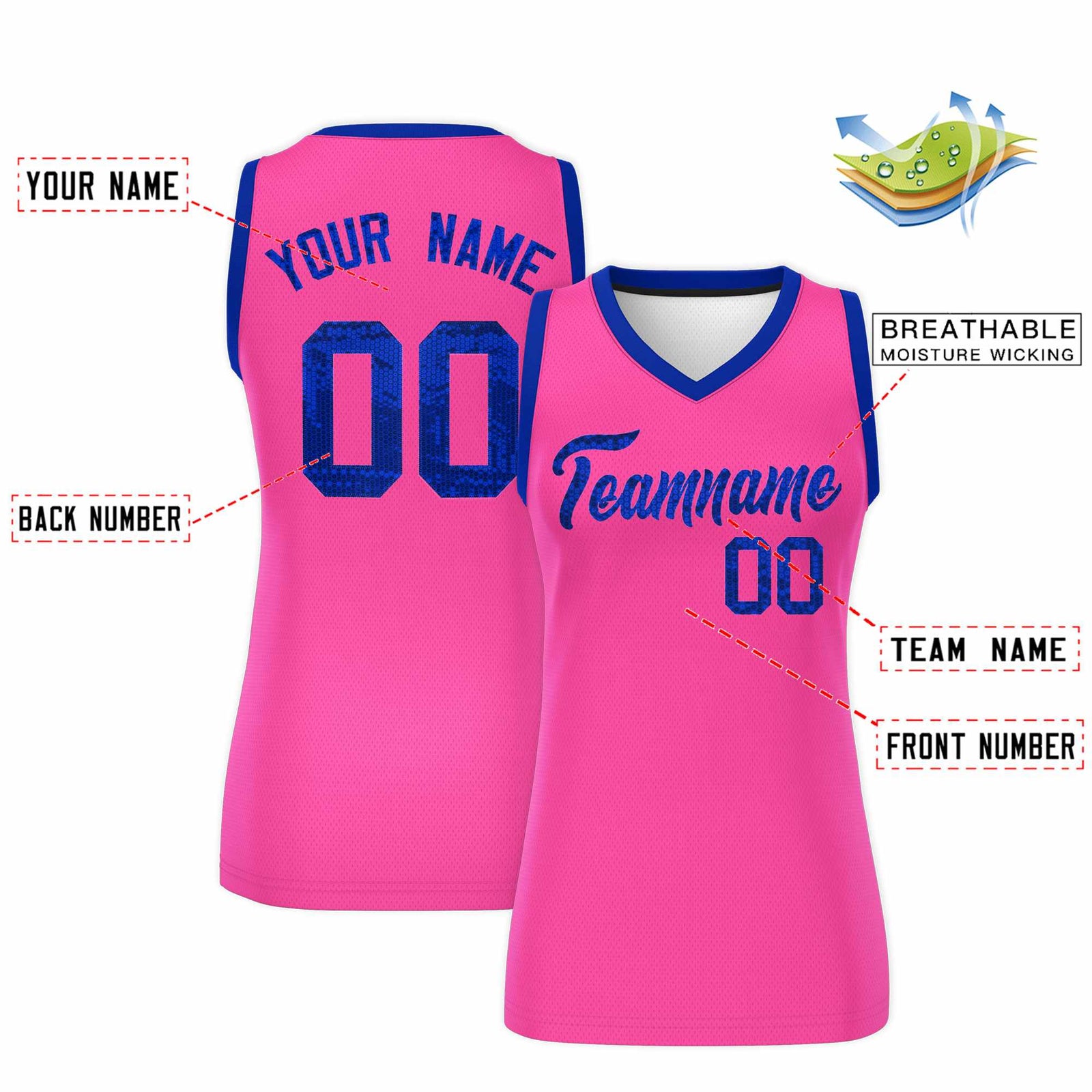 Custom Pink Royal Women Basketball Jersey Sequined Dress