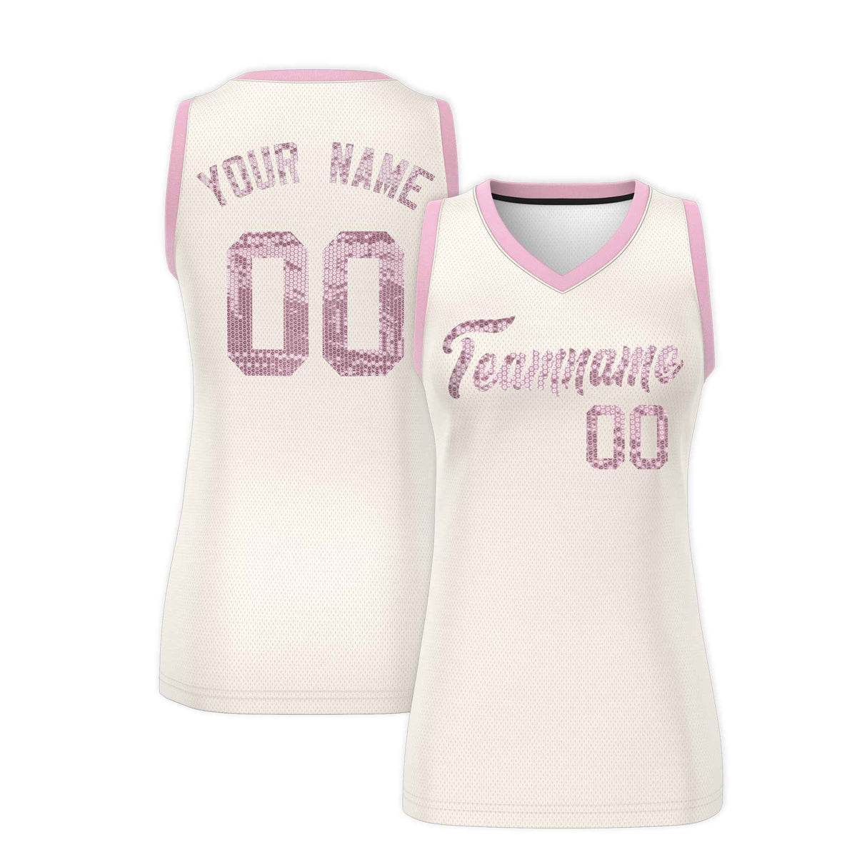 Custom Cream Light Pink Women Basketball Jersey Sequined Dress