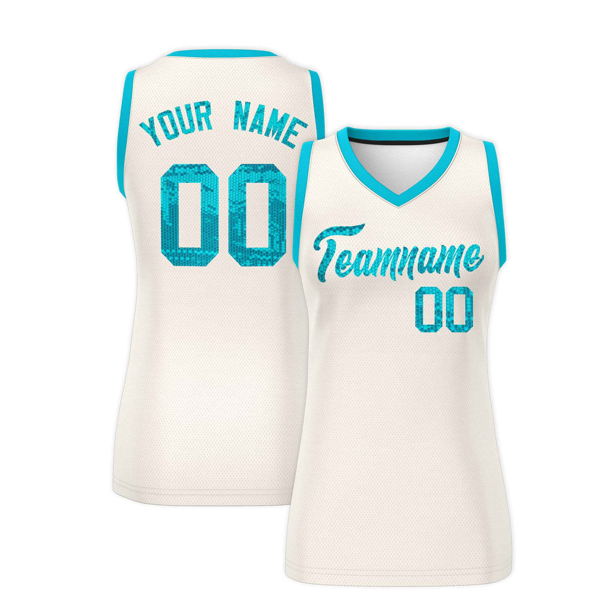 Custom Cream Sky Blue Women Basketball Jersey Sequined Dress