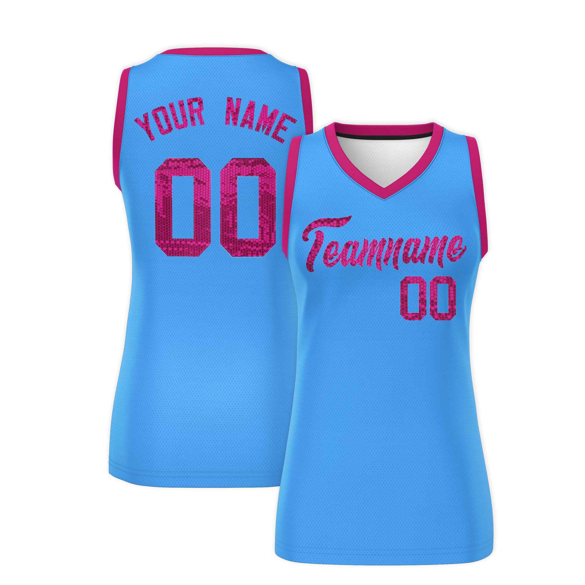 Custom Powder Blue Pink Women Basketball Jersey Sequined Dress
