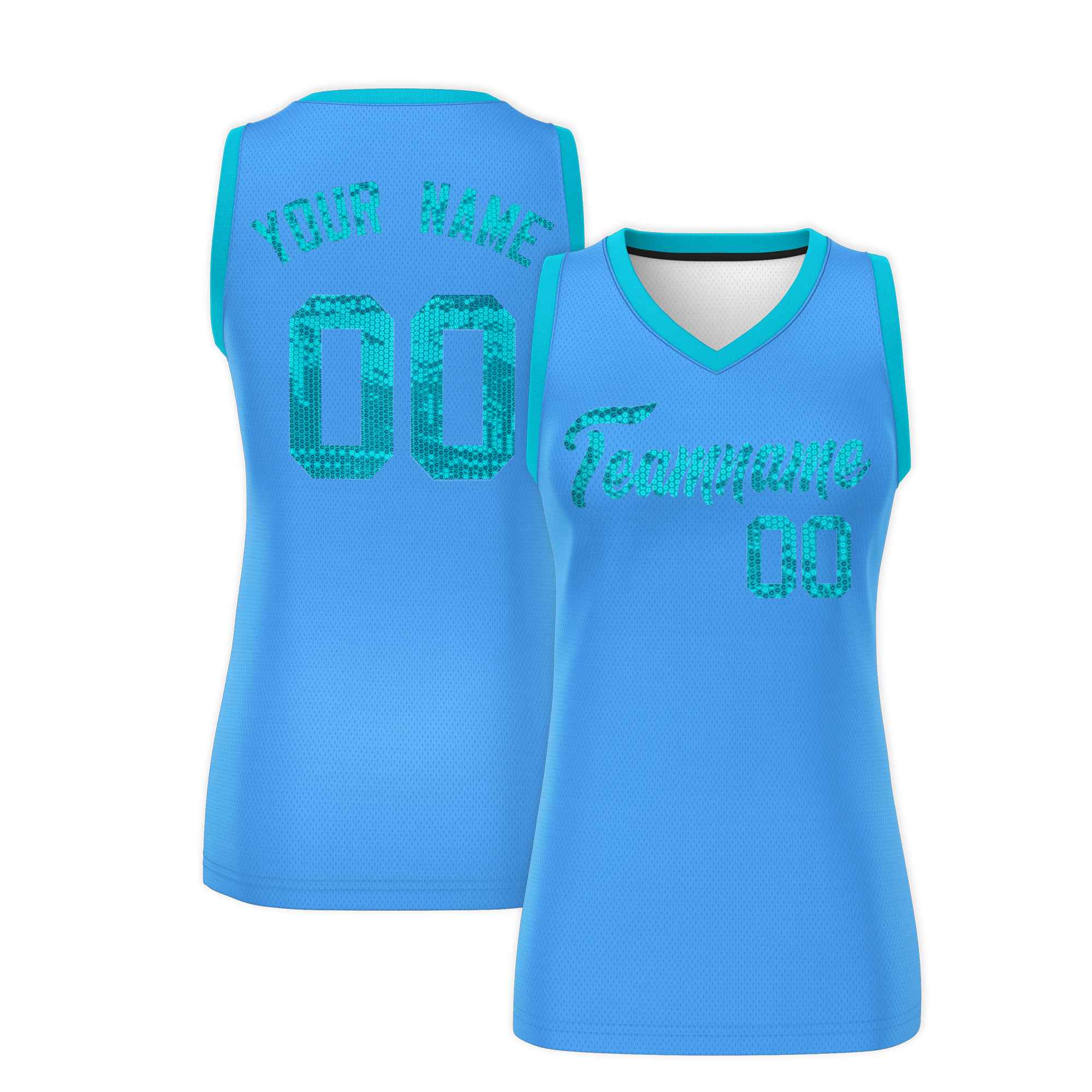 Custom Powder Blue Sky Blue Women Basketball Jersey Sequined Dress