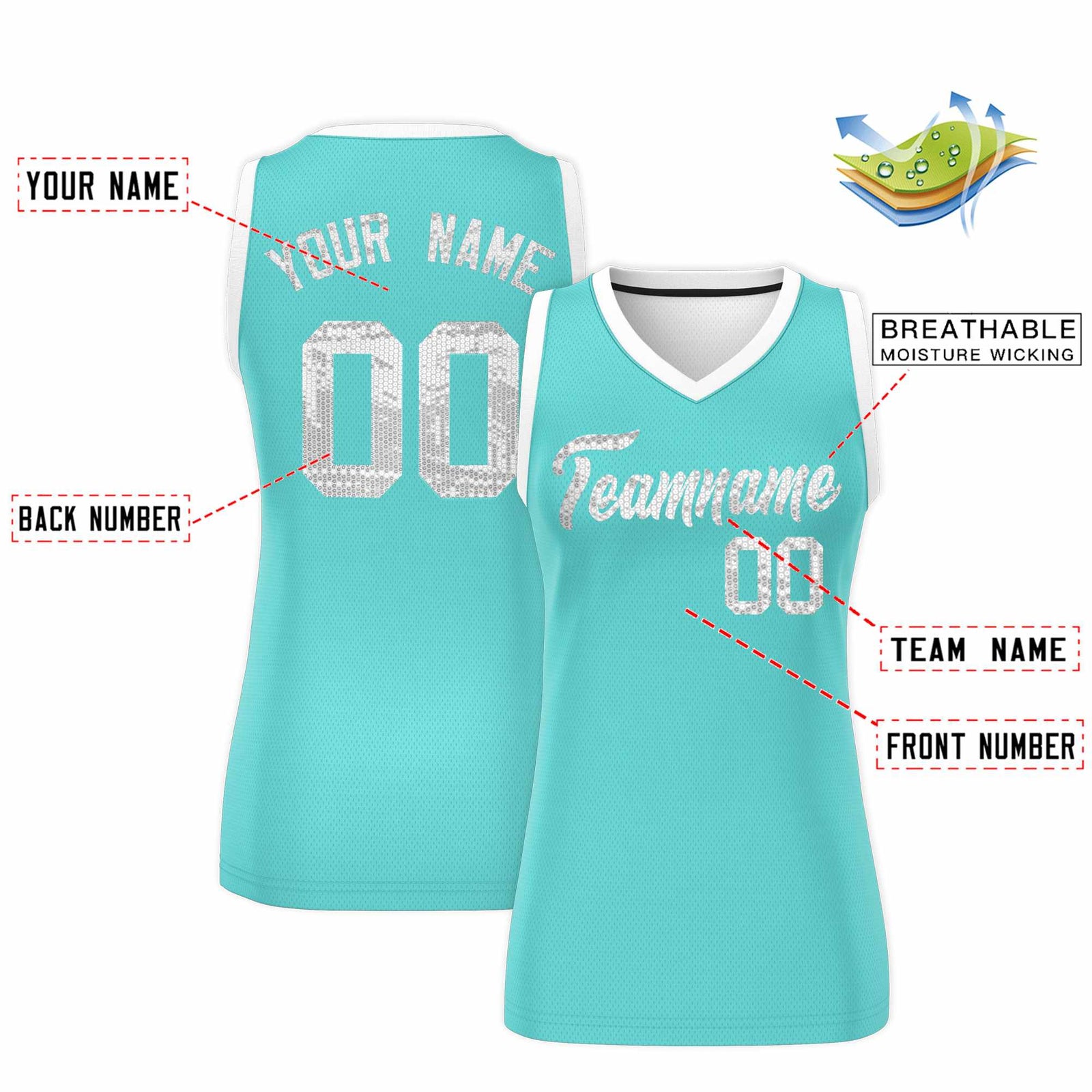 Custom Bright Green White Women Basketball Jersey Sequined Dress
