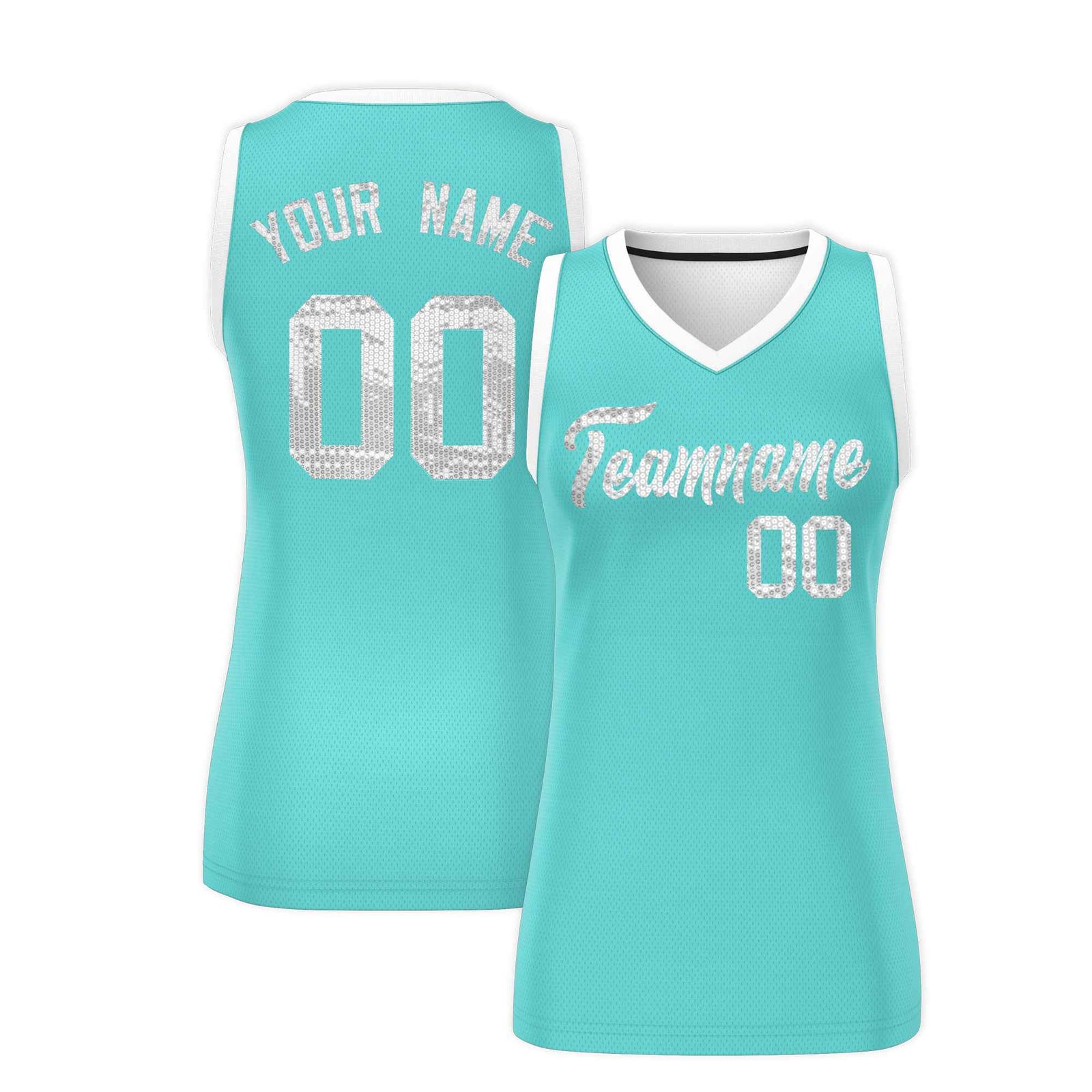 Custom Bright Green White Women Basketball Jersey Sequined Dress