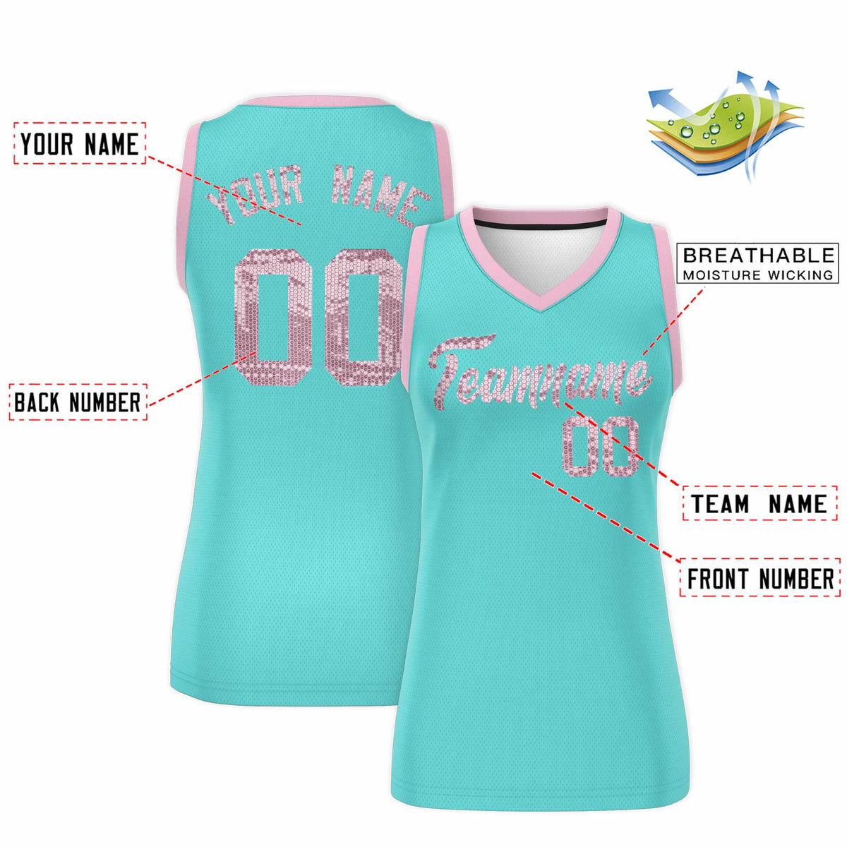 Custom Bright Green Light Pink Women Basketball Jersey Sequined Dress