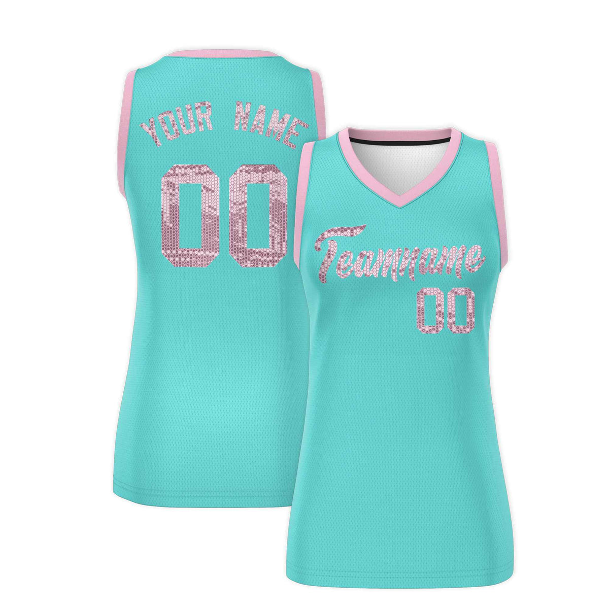 Custom Bright Green Light Pink Women Basketball Jersey Sequined Dress