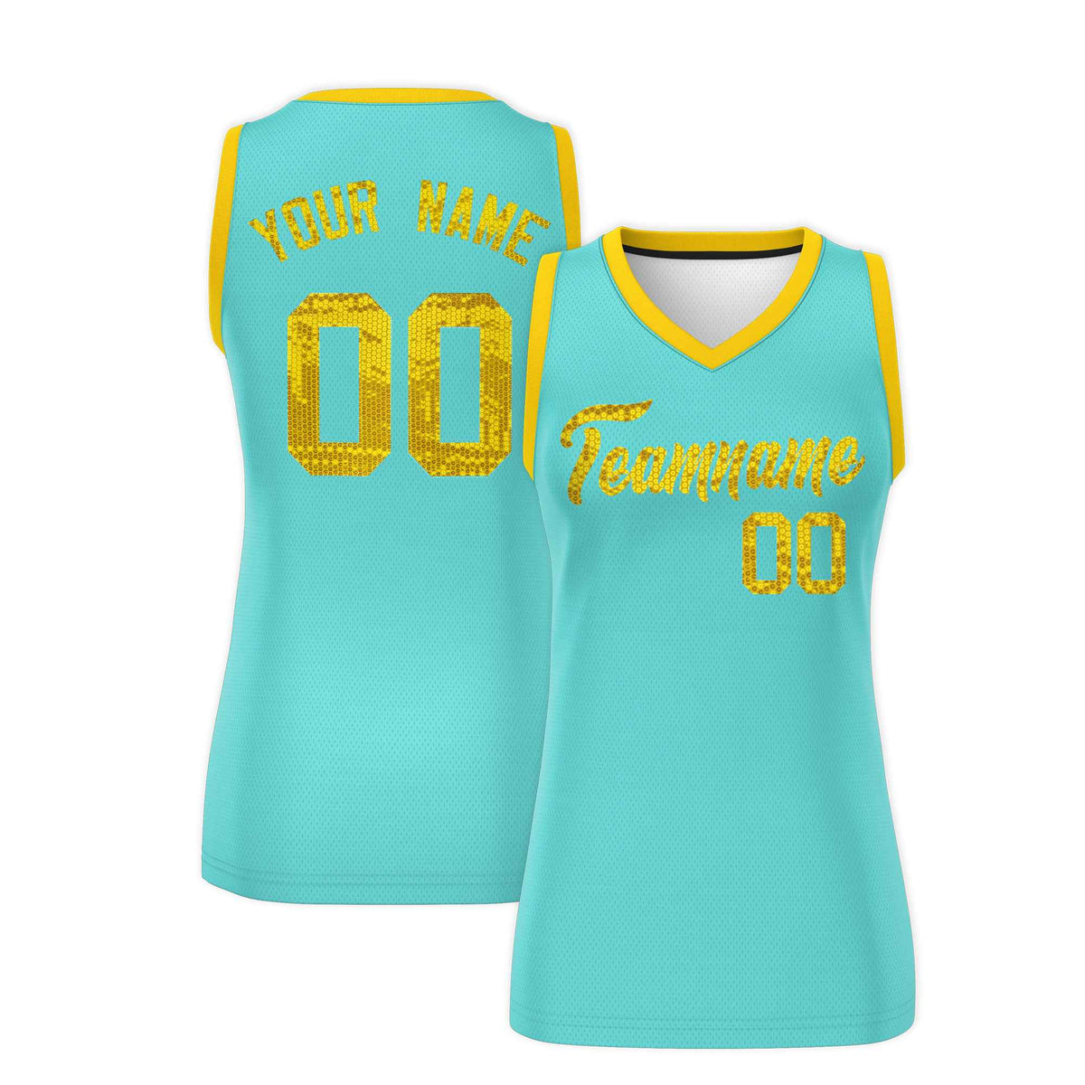 Custom Bright Green Gold Women Basketball Jersey Sequined Dress