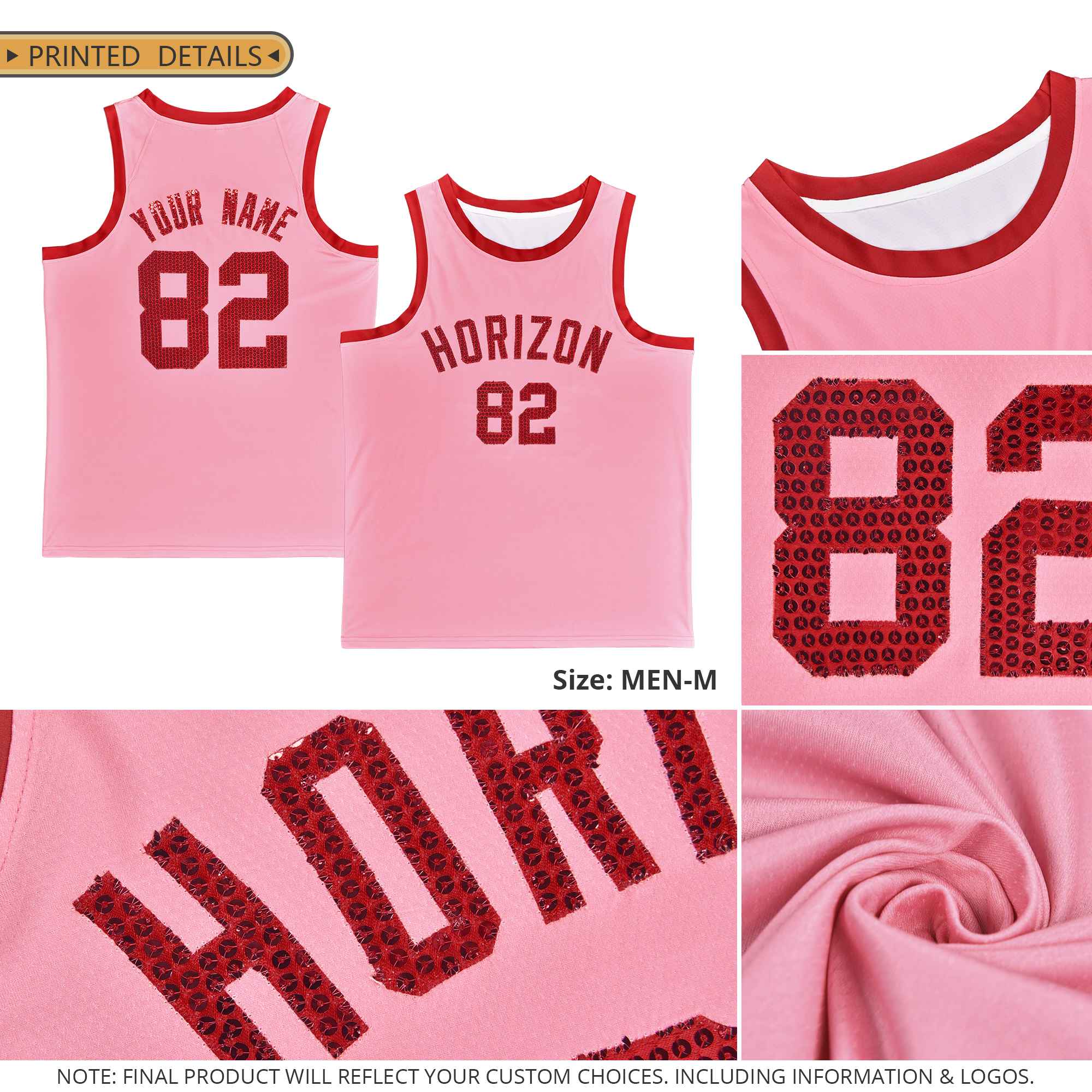 Custom Light Pink Sequined Tops Athletic Basketball Jersey