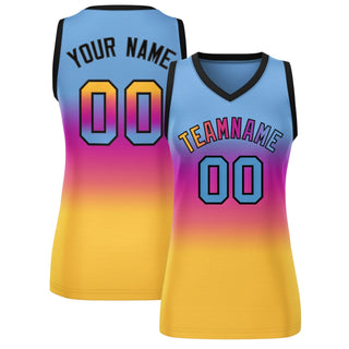 Custom Light Blue Pink-Yellow Gradient Fashion Tops Mesh Basketball Jersey For Women - Style 1