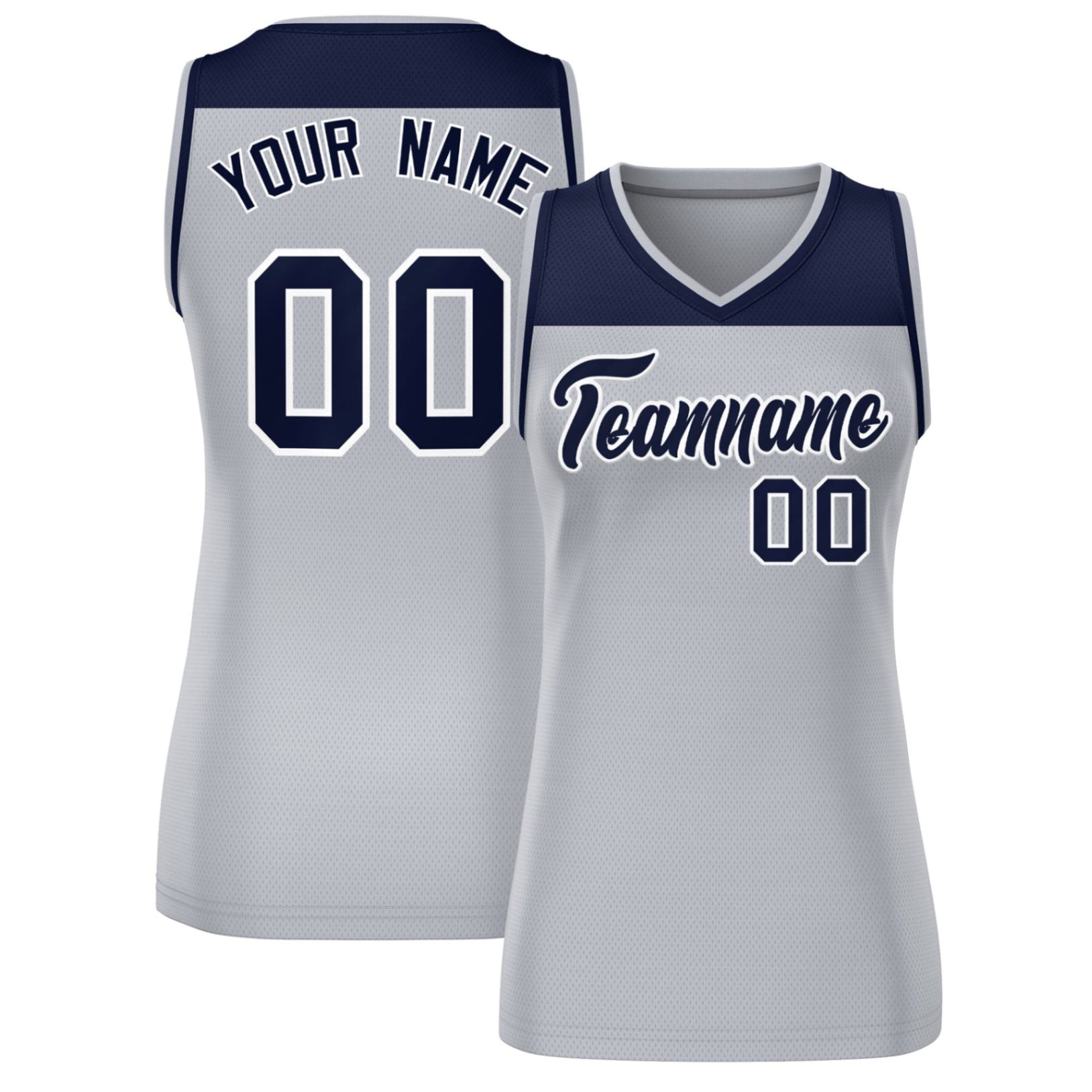 Custom Navy Gray Color Block Fashion Tops Mesh Basketball Jersey For Women