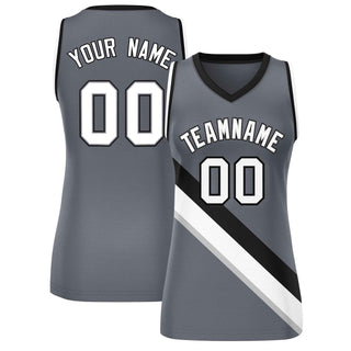 Custom Dark Gray Black-White Thick Slash Fashion Tops Mesh Basketball Jersey For Women - Style 1