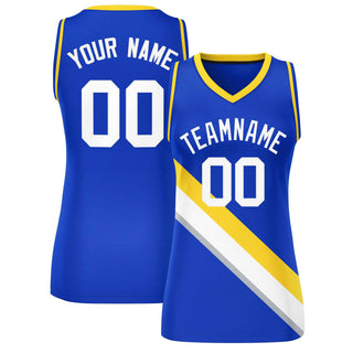 Custom Royal Gold-Royal Thick Slash Fashion Tops Mesh Basketball Jersey For Women - Style 1
