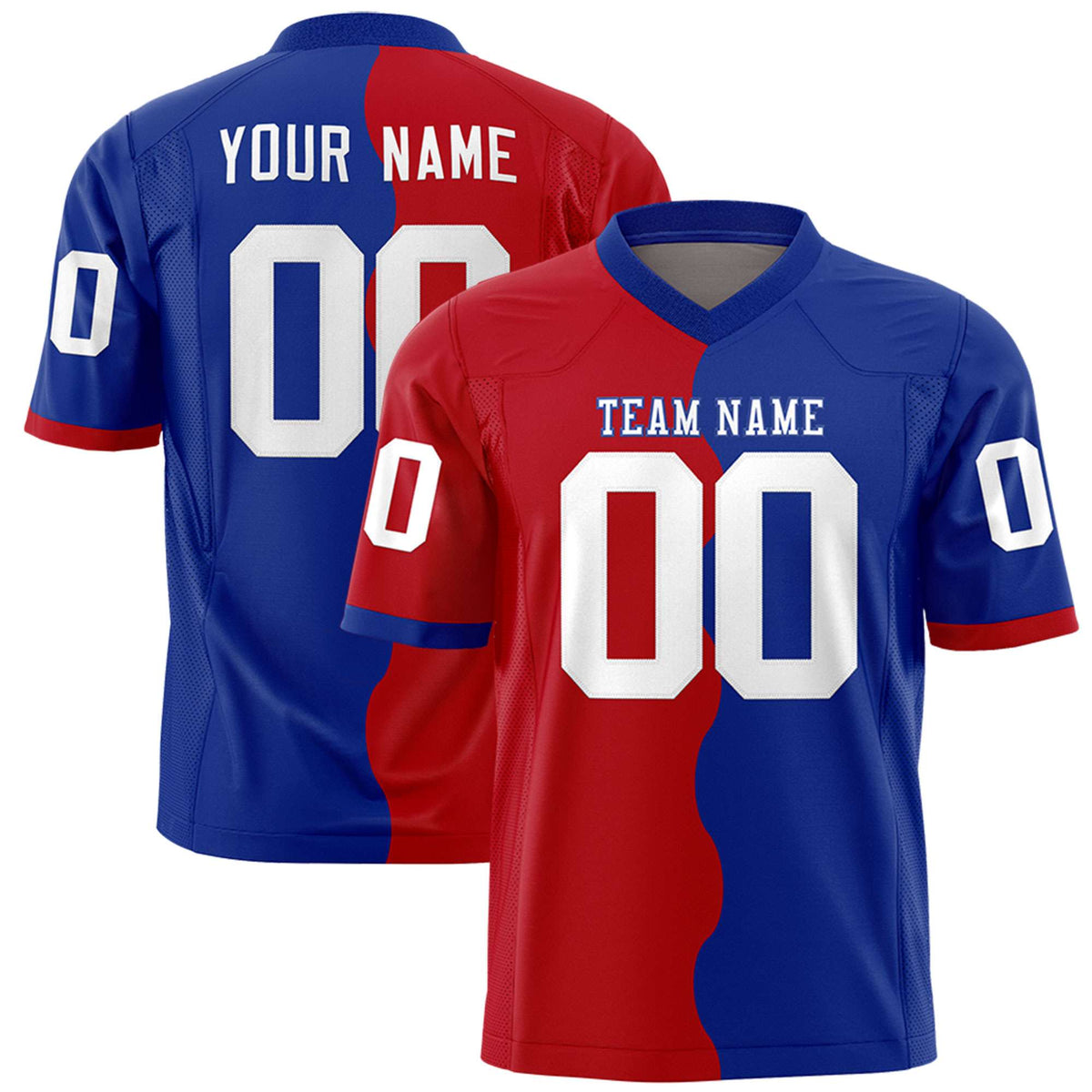 Custom Royal Red Split Fashion Mesh Authentic Football Jersey