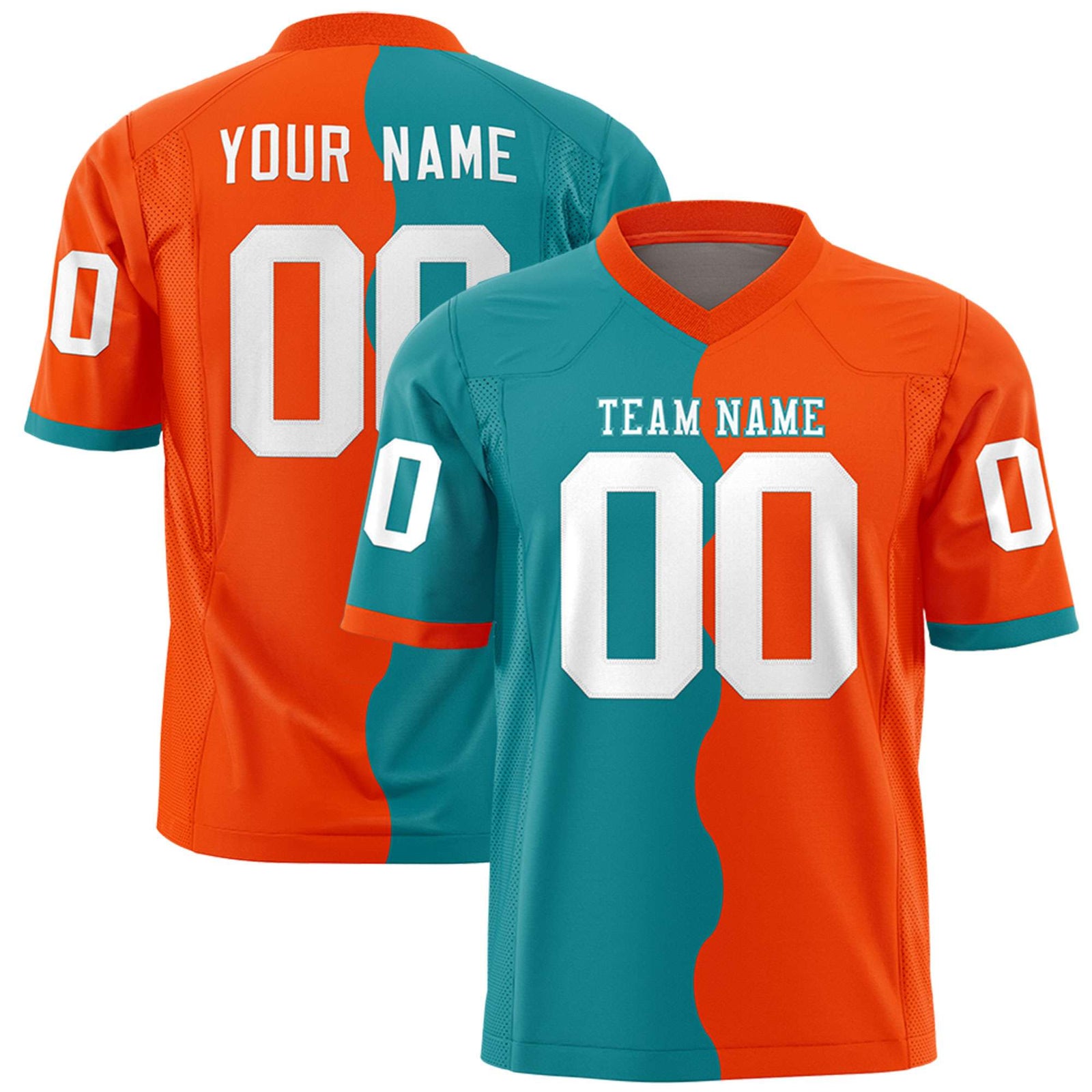 Custom Orange Aqua Split Fashion Mesh Authentic Football Jersey