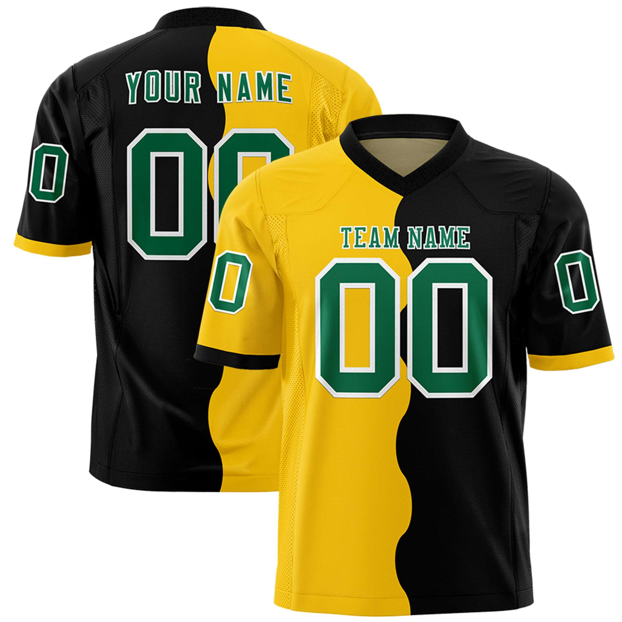 Custom Black Gold Split Fashion Mesh Authentic Football Jersey