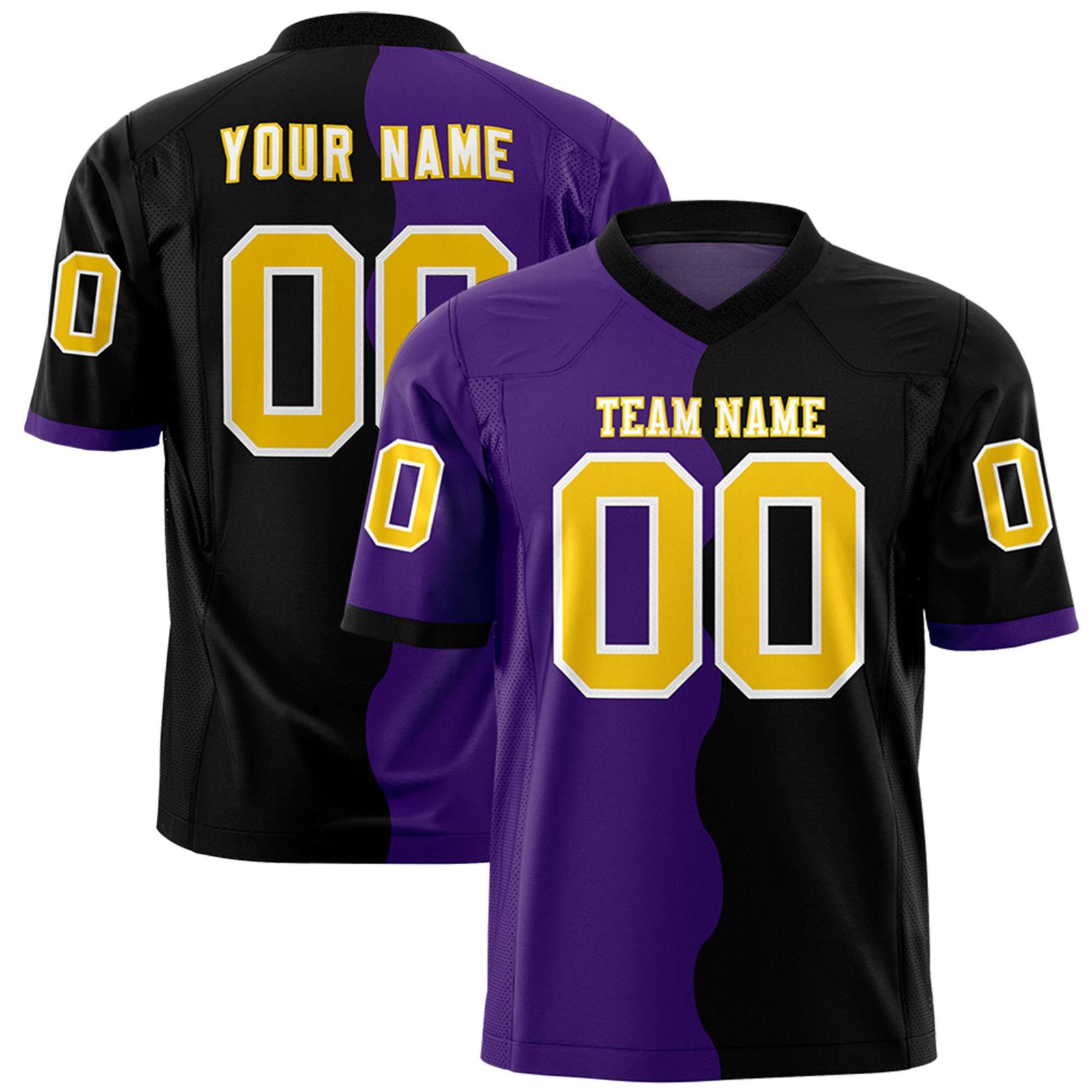 Custom Black Purple Split Fashion Mesh Authentic Football Jersey