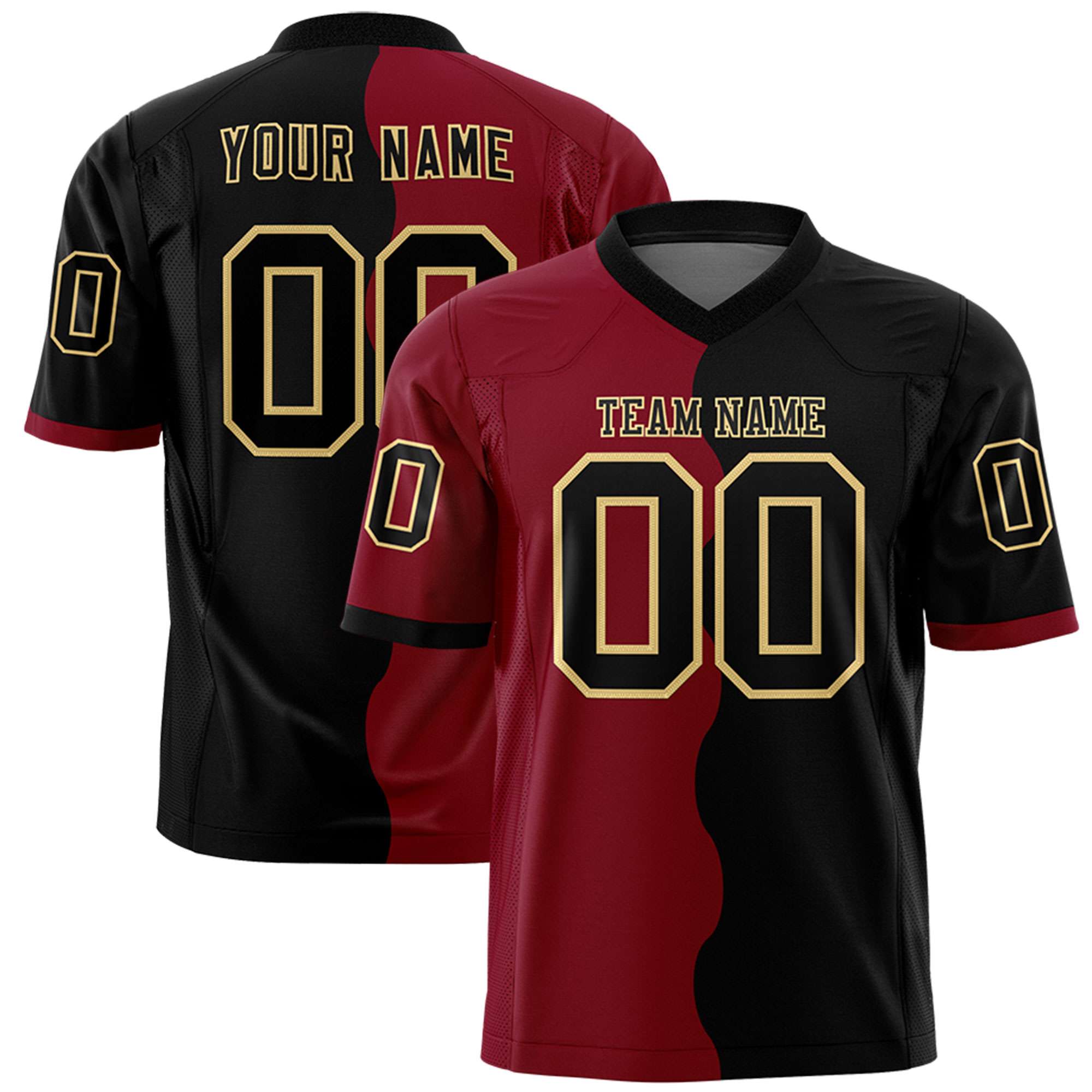 Custom Black Crimson Split Fashion Mesh Authentic Football Jersey