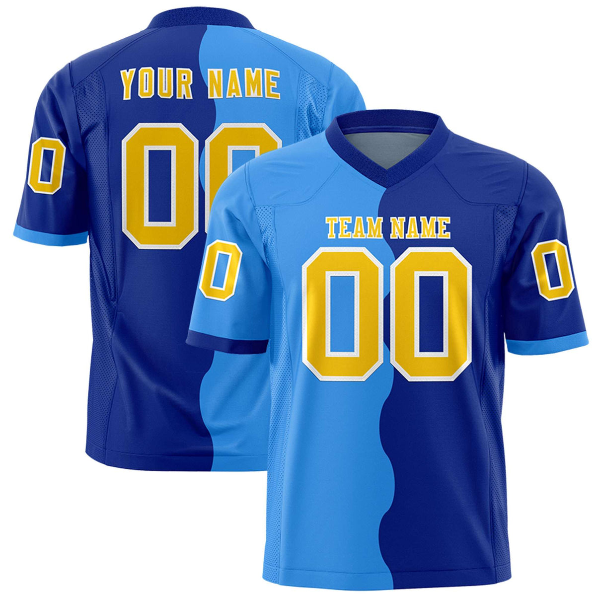 Custom Royal Powder Blue Split Fashion Mesh Authentic Football Jersey