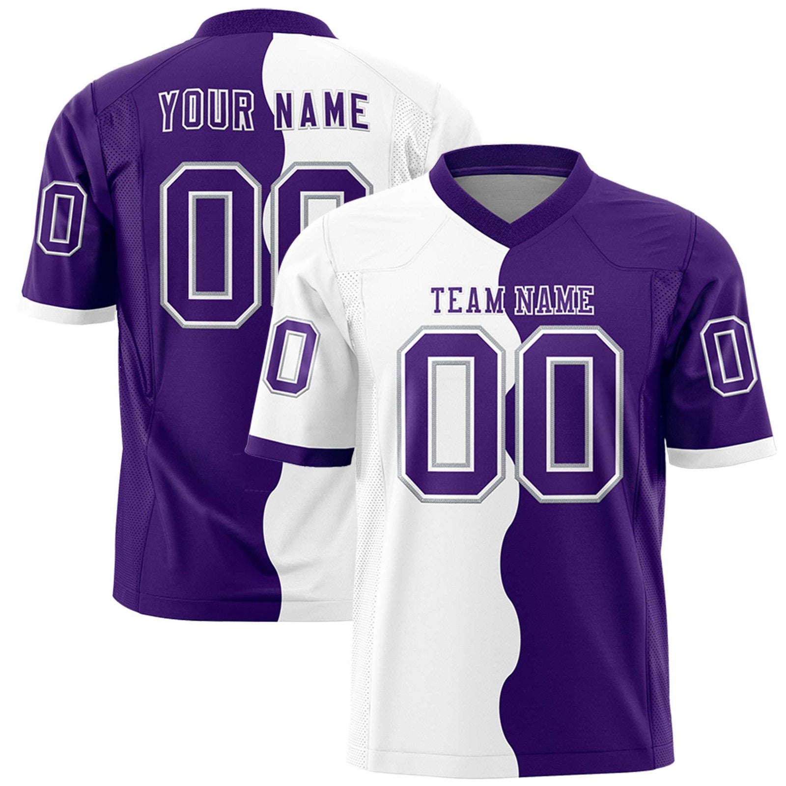 Custom Purple White Split Fashion Mesh Authentic Football Jersey