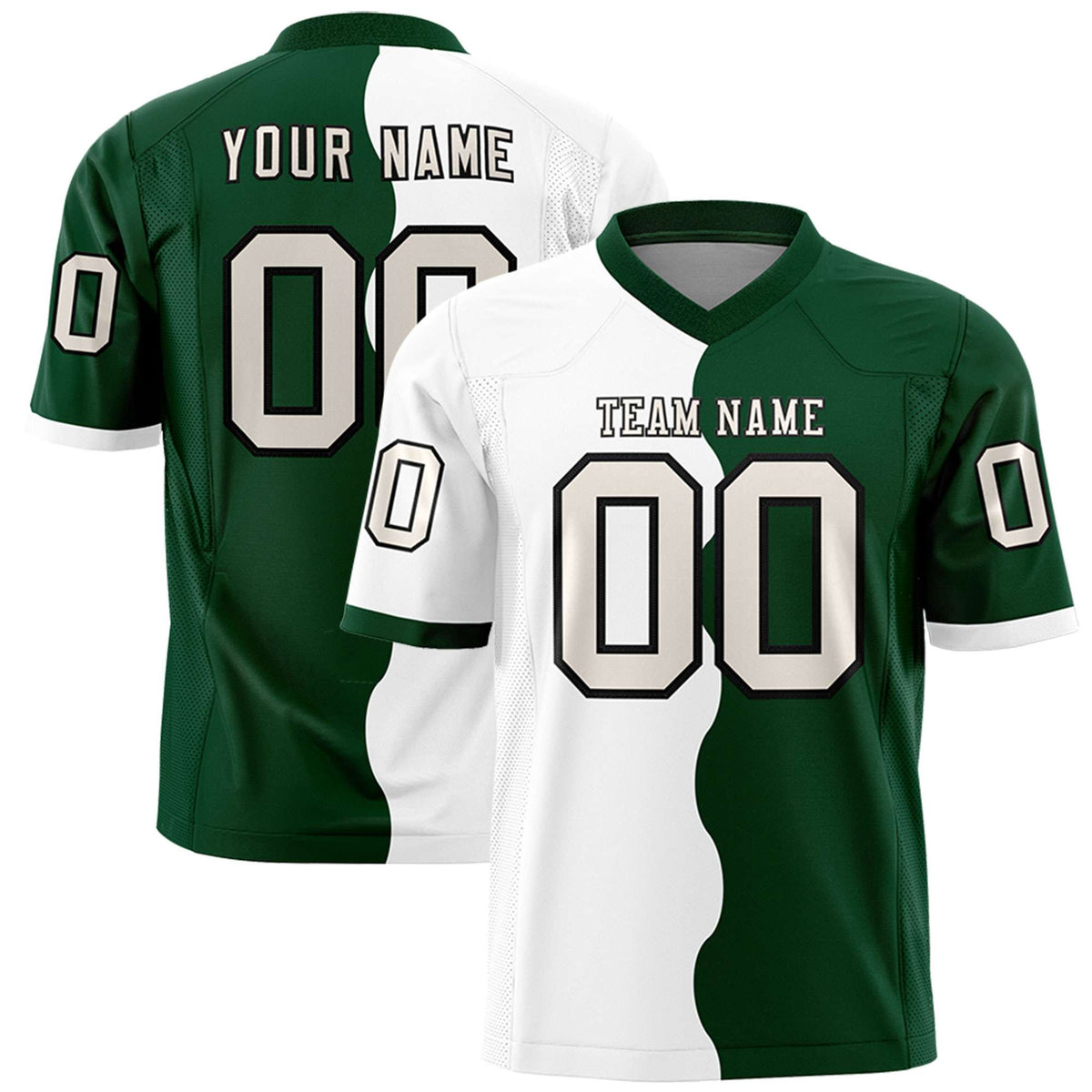 Custom Green White Split Fashion Mesh Authentic Football Jersey