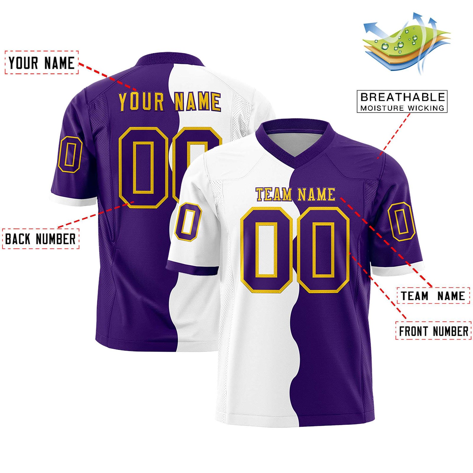 Custom Purple White Split Fashion Mesh Authentic Football Jersey