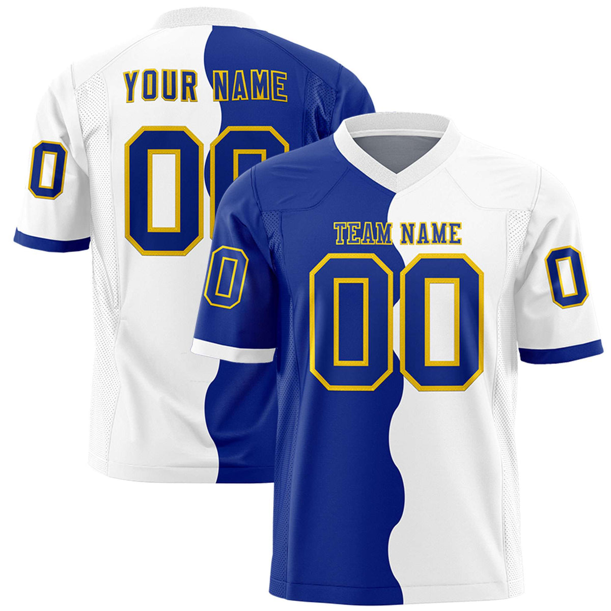 Custom White Royal Split Fashion Mesh Authentic Football Jersey