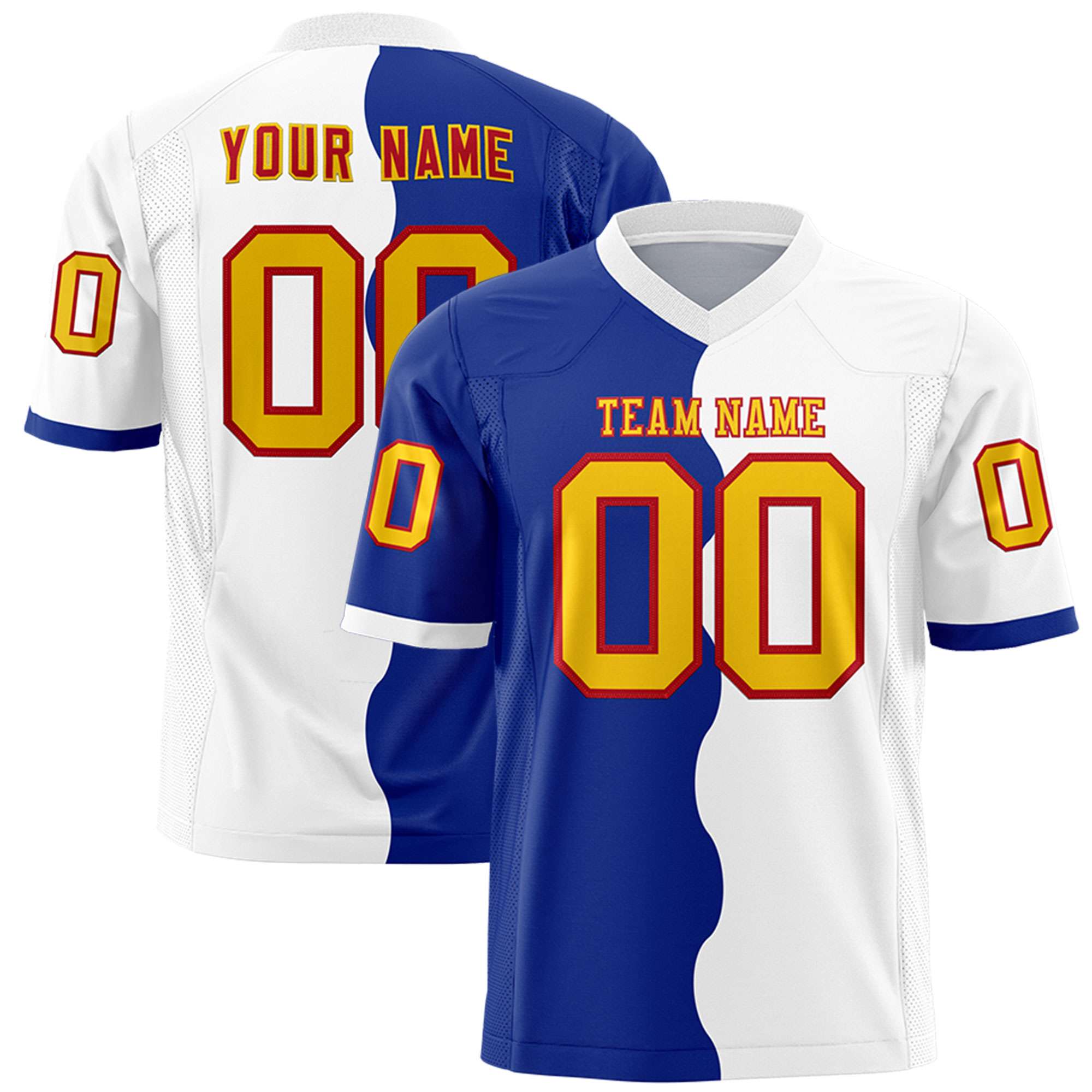 Custom White Royal Split Fashion Mesh Authentic Football Jersey