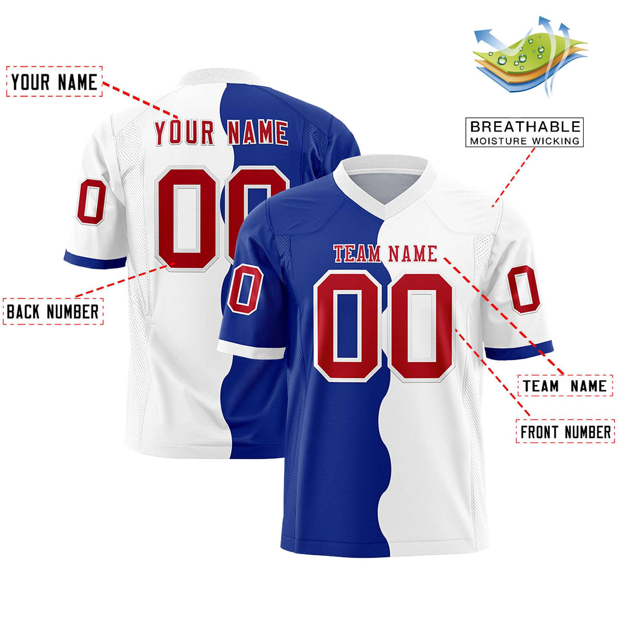 Custom White Royal Split Fashion Mesh Authentic Football Jersey