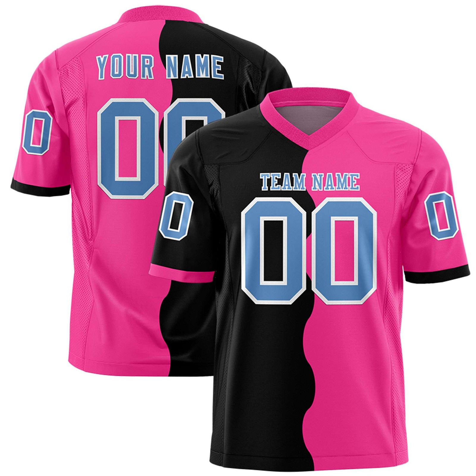 Custom Pink Black Split Fashion Mesh Authentic Football Jersey