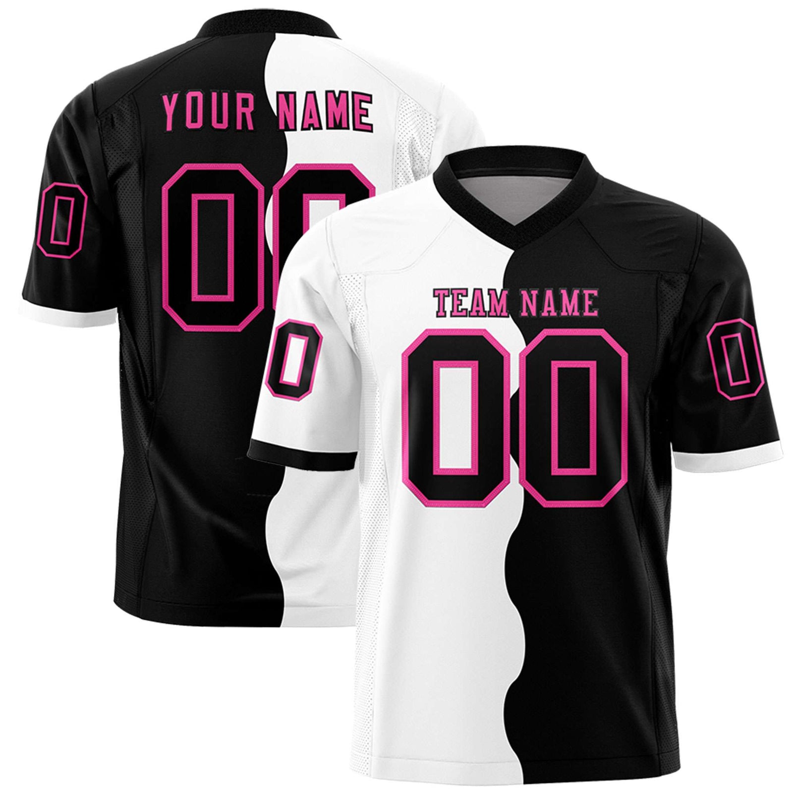 Custom Black White Split Fashion Mesh Authentic Football Jersey