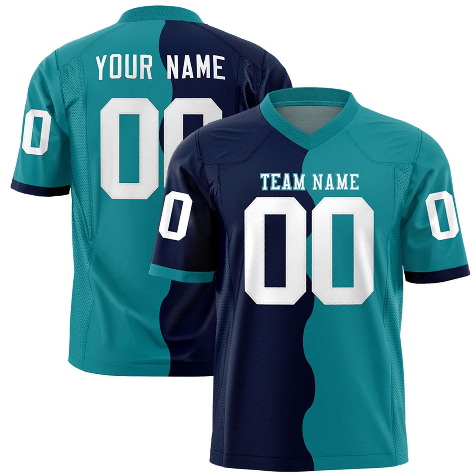 Custom Aqua Navy Split Fashion Mesh Authentic Football Jersey