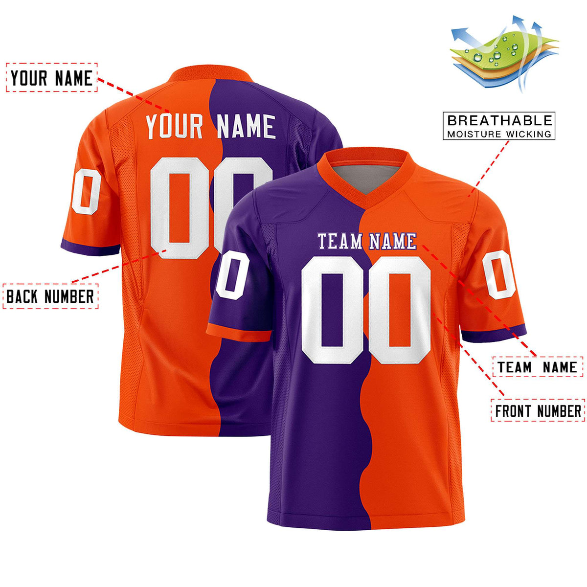 Custom Orange Purple Split Fashion Mesh Authentic Football Jersey