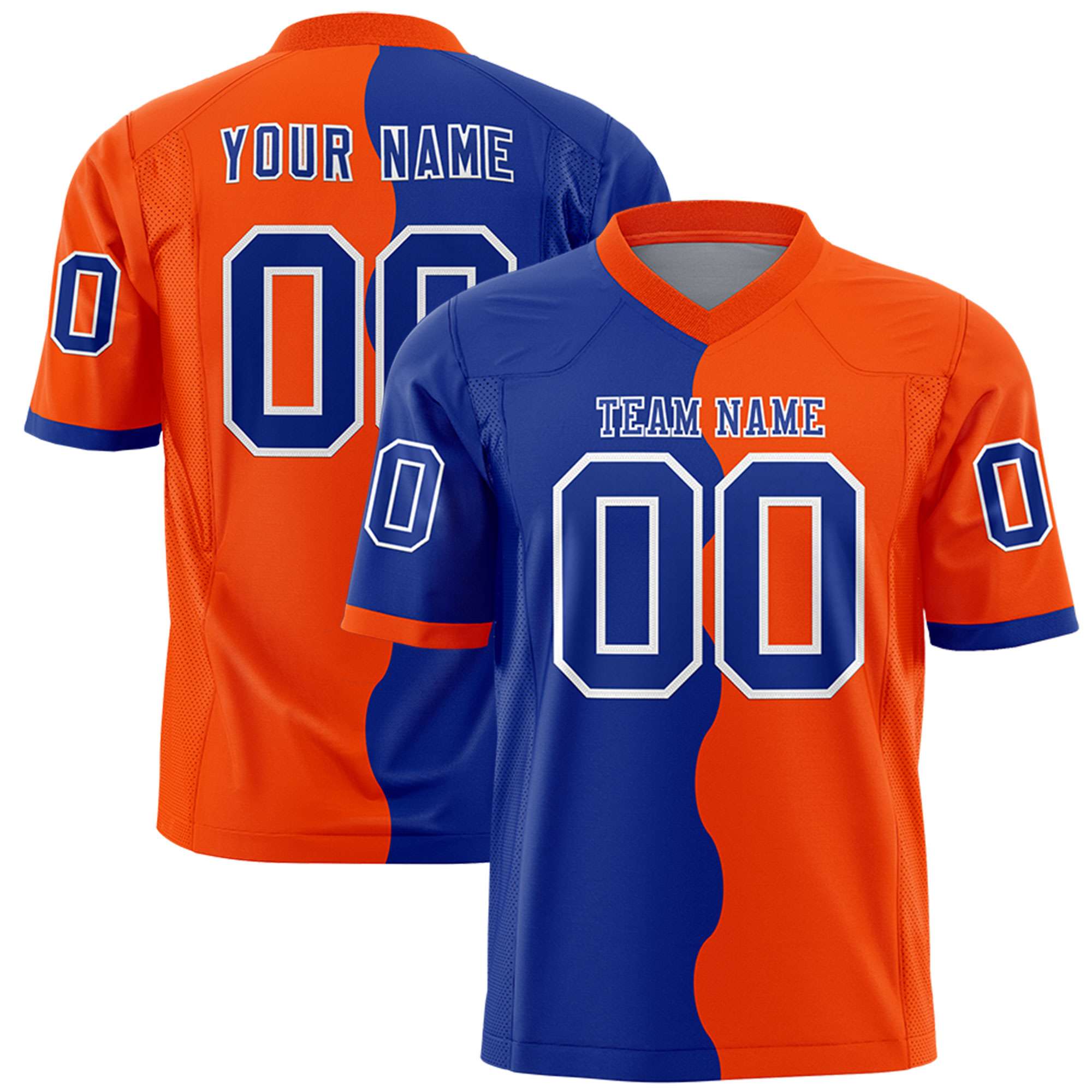Custom Orange Royal Split Fashion Mesh Authentic Football Jersey