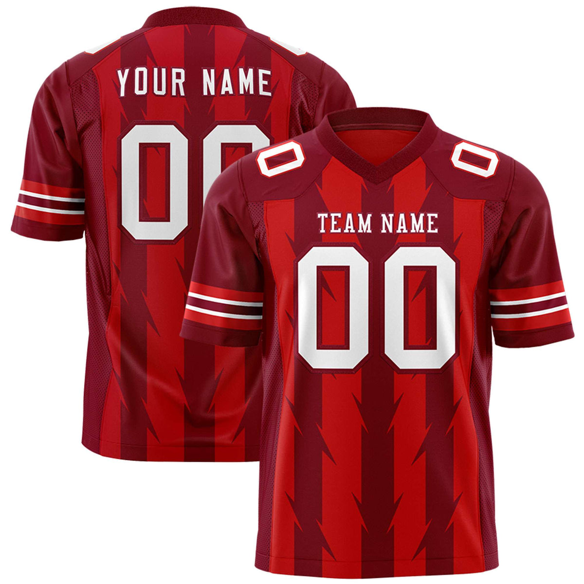 Custom Red Crimson Personalized Razr Stripe Graffiti Pattern Flag Football Jersey