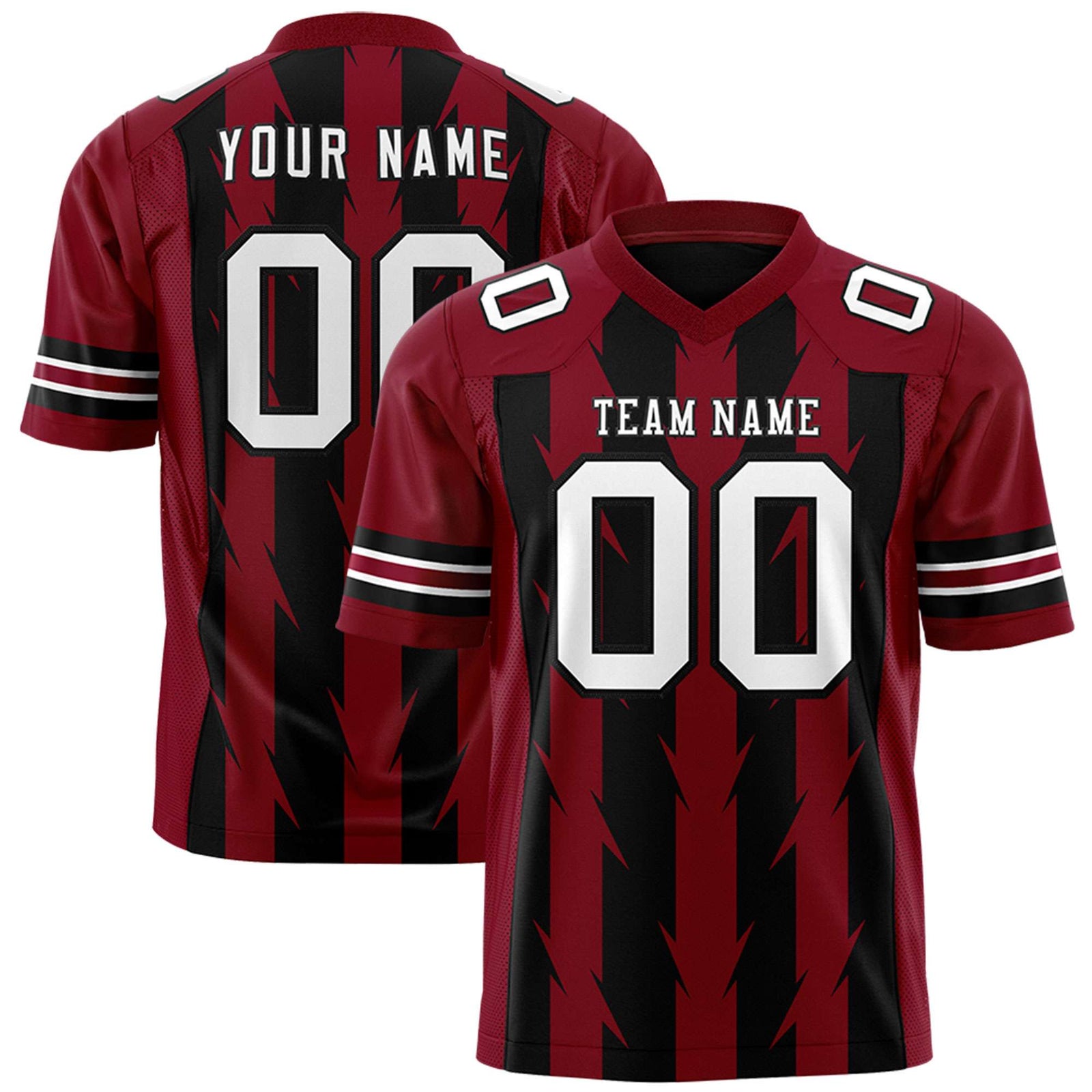 Custom Black Crimson Personalized Razr Stripe Graffiti Pattern Flag Football Jersey