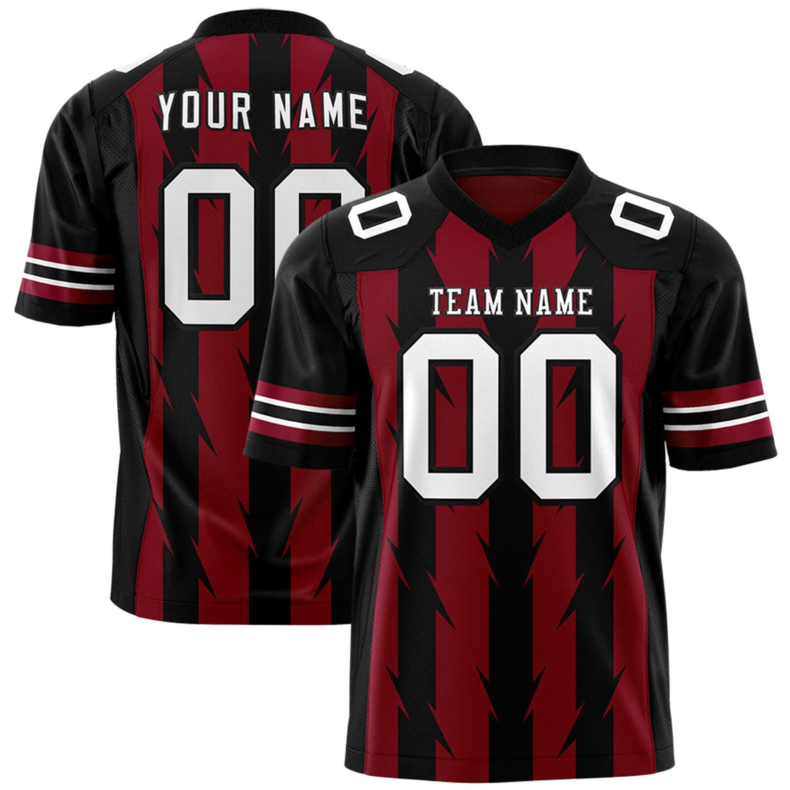 Custom Crimson Black Personalized Razr Stripe Graffiti Pattern Flag Football Jersey