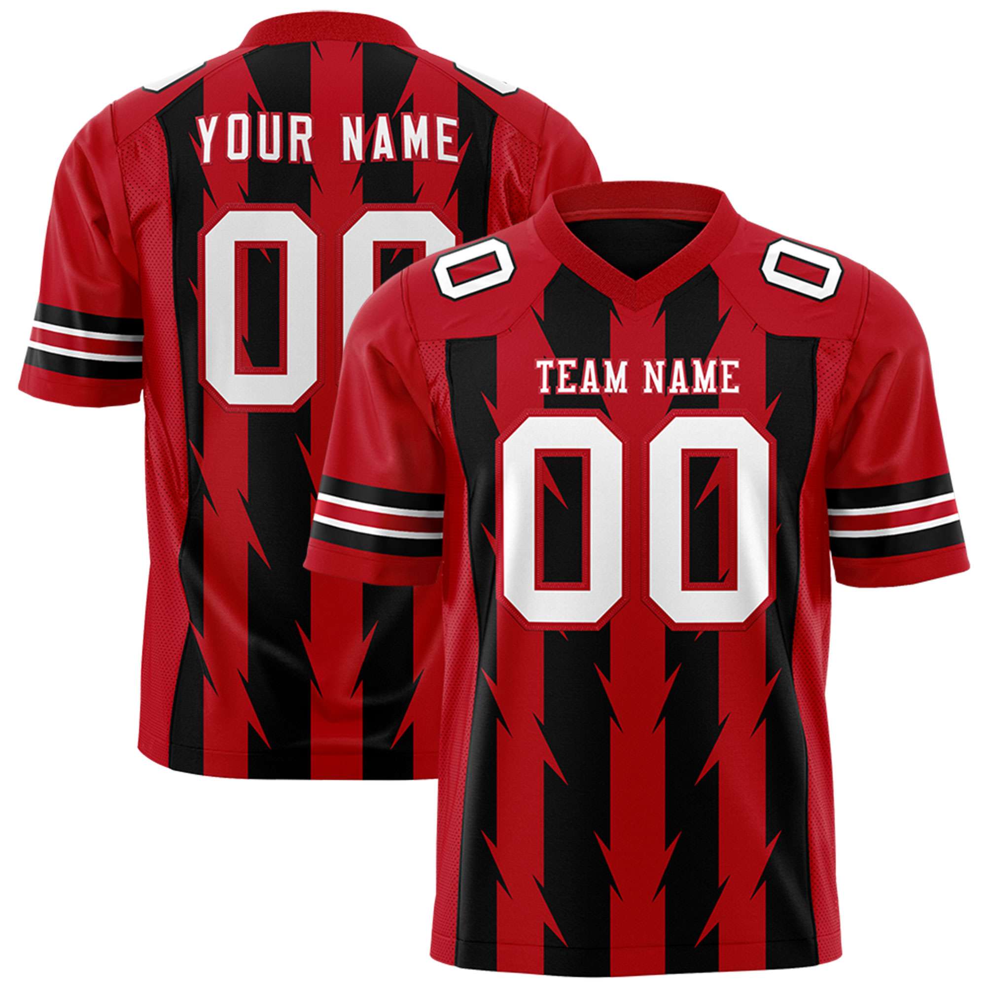 Custom Black Red Personalized Razr Stripe Graffiti Pattern Flag Football Jersey